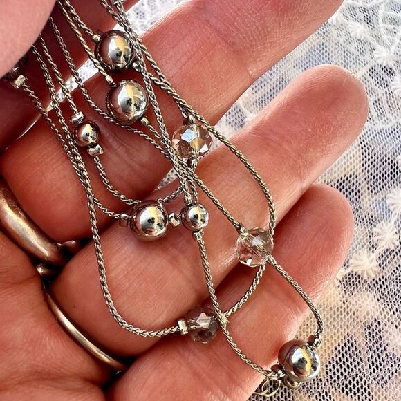Vintage Multi-strand Silver Ball & Crystal Necklace - Picture 2 of 11